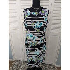 Ronni Nicole Dress Womens sz 12 Sheath Floral Purple Black Striped Stretch Fit